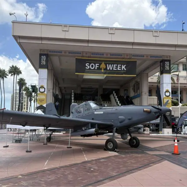 L3Harris OA-1K Skyraider II showcased at SOF Week 2026 in Tampa, highlighting rapid deployment and expeditionary combat support capabilities for U.S. Special Operations Forces. (Picture source Air Tractor AT-802U X account)