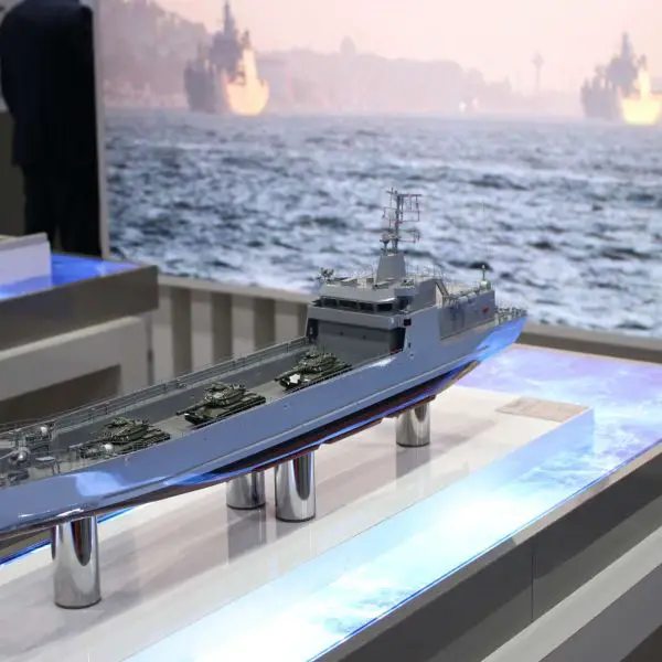 TAIS Shipyards’ LCT-80 Landing Craft Tank on display at DSA 2026 in Kuala Lumpur, showcasing Türkiye’s 80-meter amphibious platform designed to land tanks, troops, and mission cargo directly onto austere shores (Picture source: Army Recognition Group).