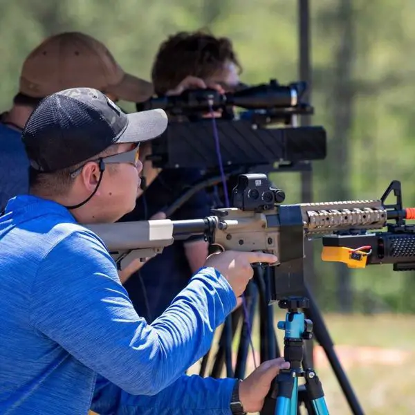 Laser-based counter-UAS system mounted on an M4 carbine during the U.S. Army DEVCOM C5ISR Center's Warden counter-small UAS assessment at Fort A.P. Hill, Virginia. (Photo: Sam Brooks / DEVCOM C5ISR Center Public Affairs)