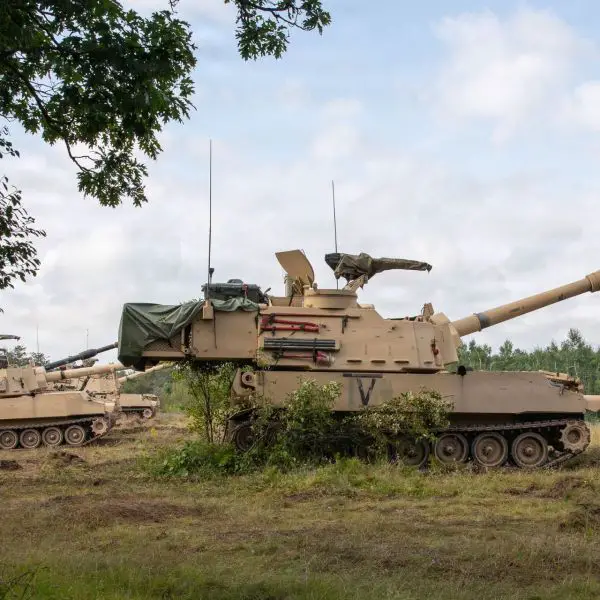 A U.S. Army National Guard M109A6 Paladin from C Battery, 1st Battalion, 201st Field Artillery Regiment, operates during Exercise Northern Strike 26-2 at the National All-Domain Warfighting Center in Grayling, Michigan, on August 6, 2026. (Picture source: US DoD)