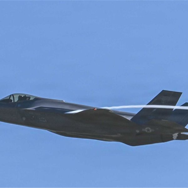 A Massachusetts Air National Guard F-35A Lightning II assigned to the 104th Fighter Wing takes off from Barnes Air National Guard Base in Westfield, Massachusetts. The F-35A replaces the wing’s F-15 Eagle force, strengthening its 24-hour U.S. homeland defense mission while adding a deployable stealth capability for high-threat combat operations overseas.