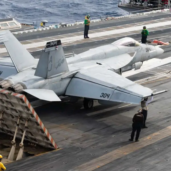 An F/A-18E Super Hornet assigned to VFA-31 prepares for launch using the Electromagnetic Aircraft Launch System aboard USS Gerald R. Ford in the Atlantic Ocean on March 10, 2023. (Picture source: U.S. Navy)