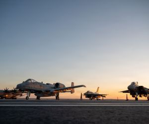 A U.S. Air Force C-130J Super Hercules, A-10 Thunderbolt II, F-16 Fighting Falcon and F-15E Strike Eagle are displayed at El Alamein Airport in Egypt during the 2026 El Alamein International Airshow, which brings together more than 80 participating countries to present aviation technologies and discuss operational capabilities and cooperation. (Picture source: US DoD)