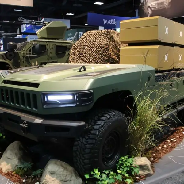 At AUSA 2026, AM General's UGV showed its ability to carry and launch a Scorpio 1000 drone for aerial reconnaissance, route inspection, target detection and tracking, and surveillance in GPS-denied environments while keeping operators away from exposed positions. (Picture source: Army Recognition)