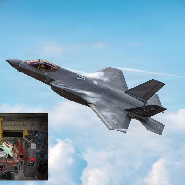 A U.S. Air Force F-35A Lightning II in flight. Northrop Grumman is introducing collaborative robots and AI-assisted inspection into F-35 avionics production to reduce selected assembly tasks from hours to minutes and improve manufacturing consistency.  (Picture source: US DoD/ Northrop Grumman)