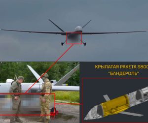 Russia has revealed the Orion UAV carrying the S8000 Banderol cruise missile, signaling an emerging unmanned long-range strike capability that could expand its multi-axis precision attack options (Picture Source: Ukraine’s Defence Intelligence / Russian Social Media / Edited By Army Recognition Group)