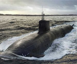 Artist's rendering of the future SSN-AUKUS nuclear-powered attack submarine. Developed under the AUKUS partnership between Australia, the United Kingdom and the United States, the SSN-AUKUS class is planned to enter service with the Royal Navy in the late 2030s, followed by the Royal Australian Navy in the early 2040s, providing both nations with an advanced long-range undersea warfare capability.