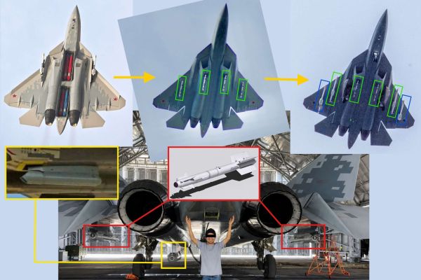 The apparent external missile loadout marks a possible evolution of the Su-57 from a stealth-focused strike and air-superiority fighter into a missile-heavy air-defense asset built for patrols, interception, and rear-area protection (Picture Source: Social Media / Rosoboronexport / Edited By Army Recognition Group) © Army Recognition Group. All rights reserved. Unauthorized use, reproduction, or distribution prohibited.