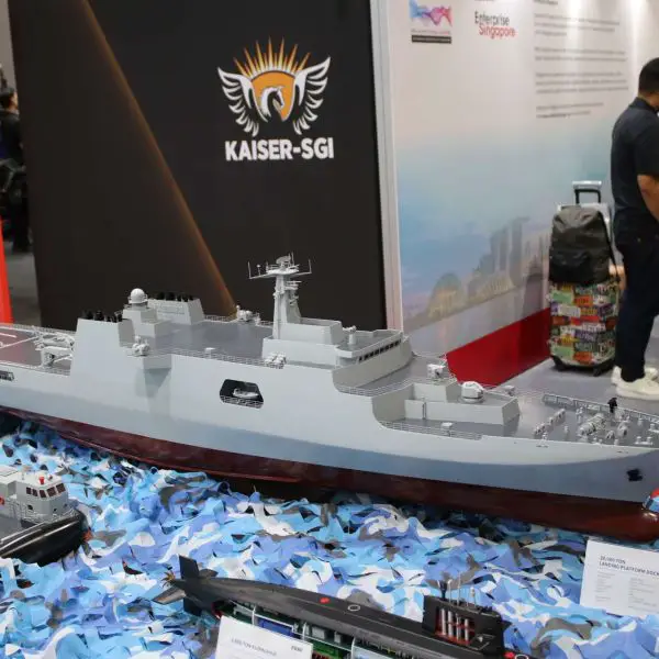 CSSC’s new 20,000-ton export landing platform dock, displayed at DSA 2026 in Kuala Lumpur, is designed as a mid-sized amphibious warship capable of transporting troops, vehicles, helicopters, and landing craft for assault, logistics, evacuation, and disaster-relief missions (Picture source: Army Recognition Group).