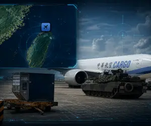 Taiwan deployed M1A2T Abrams tanks inside Taoyuan International Airport for the first time, testing a layered defense designed to defeat airborne forces and deny a captured airport to an enemy (Picture Source: Liberty Times Military Channel / Apple Maps / Edited By Army Recognition Group)
