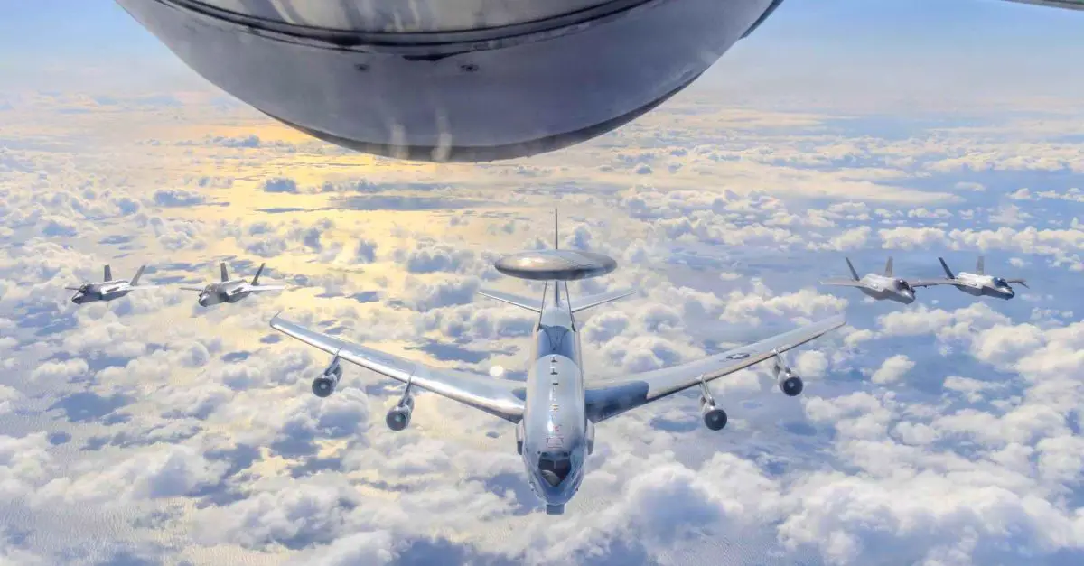 U.S. Air Force F-35A Lightning II fighters, an E-3 Sentry and KC-135 refueling support joined U.S. and Canadian maritime forces over the Bering Sea during Operation TUNDRA MERLIN, demonstrating integrated airpower, command and control, and long-range homeland defense capabilities (Picture Source: U.S. Air Force)