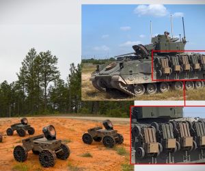 The U.S. Army is testing M2A4 Bradley infantry fighting vehicles as carriers for swarms of FireAnt unmanned ground vehicles, exploring how small attritable robots could support armored formations in future combined-arms combat (Picture Source:  Swarmbotics AI / Edited By Army Recognition Group)