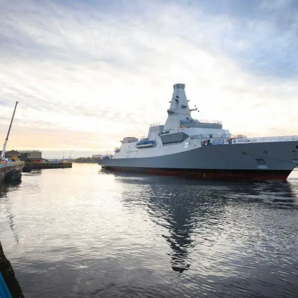 Instead of a conventional slipway launch, the Type 26 frigate HMS Glasgow was transferred onto the semi-submersible barge CD01, moved down the Clyde to Glen Mallan, floated off and then returned to Scotstoun for final fitting-out. (Picture source: UK MoD)