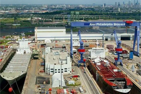 Hanwha Philly Shipyard in Philadelphia, the proposed construction site for the medium landing ship described in the reported contract.