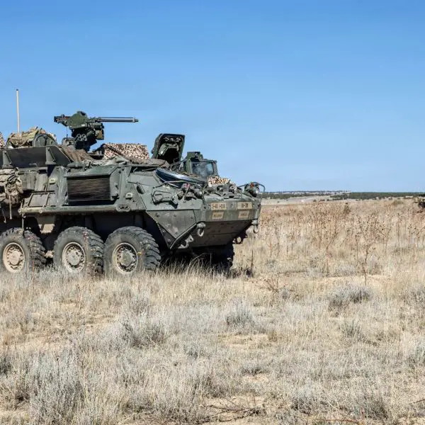 U.S. Army Stryker armored vehicles from the 4th Infantry Division during a defensive training exercise at Piñon Canyon Maneuver Site, Colorado, on May 13, 2026. Greece is set to receive Stryker vehicles as part of expanded defense cooperation with Washington. (Picture source: U.S. Army)