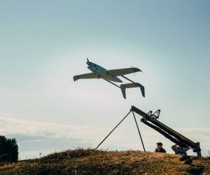 Skyeton Raybird long-endurance unmanned aerial system launches from its catapult. The U.S. Army awarded Skyeton Inc. a $10.64 million contract in September 2026 for Raybird UAS hardware and services. (Picture source: Skyeton/Wikimedia Commons, CC BY-SA 4.