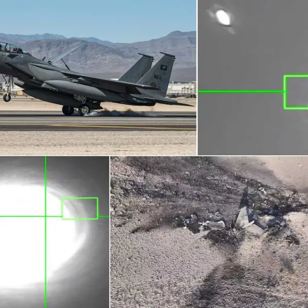 The Houthis appear to have shot down a Royal Saudi Air Force F-15SA over Yemen’s Marib Governorate on September 16, 2026, using a surface-to-air missile that struck the fighter despite evasive maneuvers and countermeasures. (Picture source: US DoD, Houthis, X/Yuri Lyamin)