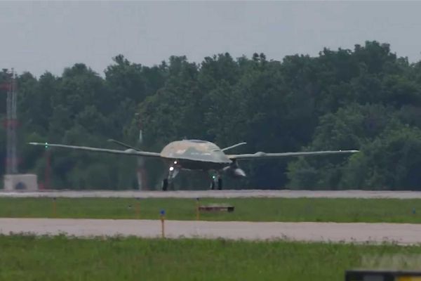 The U.S. Navy's MQ-25A Stingray performs its second developmental test flight, successfully completing its first airborne landing gear cycle as Boeing advances the autonomous aerial refueling aircraft toward future carrier operations. (Picture source: Boeing Defense)