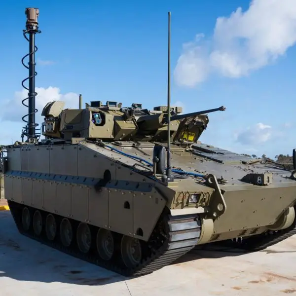 Hanwha Defence Australia is using its AS21 Redback Infantry Fighting Vehicle to assess the integration of Visionary Machines’ Pandion Sentinel passive counter-drone sensing technology.  (Picture source: Hanwha Defence Australia)