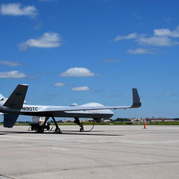 General Atomics MQ-9B SkyGuardian is a medium-altitude, long-endurance unmanned aerial vehicle equipped with advanced radar and electro-optical sensors for maritime surveillance, target tracking, and strategic intelligence collection.