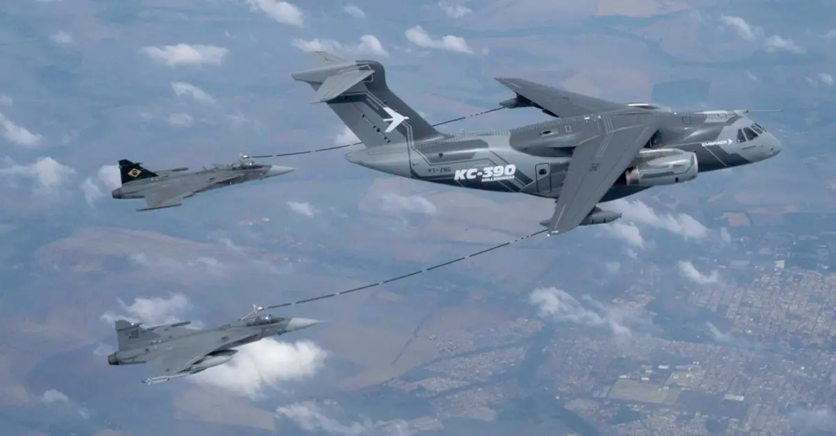 Originally, the company Embraer developed this twin-engine, jet-powered medium tanker-transport aircraft as the C-390 ("Cargo") for the Brazilian KC-X requirement. In 2011, when the Brazilian Air Force decided that aerial refueling would become a core capability to assume missions previously conducted by Boeing KC-137 tankers and adapted C-130s, the C-390 designation changed to KC-390, with K standing for tanker, following the same naming convention used by U.S. tanker aircraft such as the KC-46 Pegasus and the KC-135 Stratotanker. The KC-390 is distinguished from the commercially marketed C-390 Millennium primarily by its tanker equipment and military designation rather than by a different airframe. Both aircraft use the same fuselage, wing, engines, landing gear, cargo compartment, fly-by-wire controls, avionics architecture, fuel tanks, and basic performance characteristics.