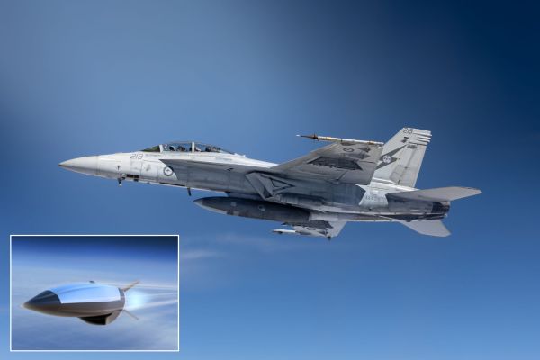 The Royal Australian Air Force F/A-18F Super Hornet is planned to support HACM flight testing, while the hypersonic cruise missile uses an air-breathing scramjet propulsion system. (Picture sources: Australian Department of Defence / Raytheon Missiles & Defense)