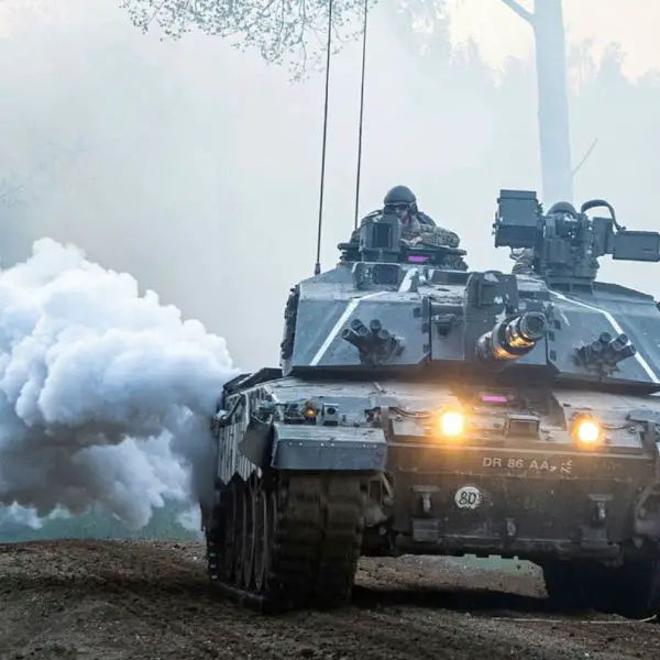 British Challenger 2 'making Smoke' during Exercise SPRING STORM in Estonia (Picture source: UK MoD)
