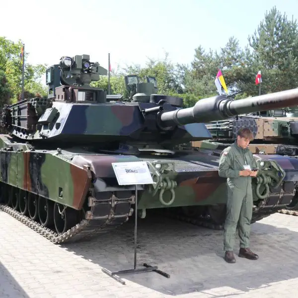 Polish Army M1A2 SEPv3 Abrams main battle tank displayed at MSPO 2026 in Kielce, highlighting Poland’s expanding U.S.-made armored capability on NATO’s eastern flank.