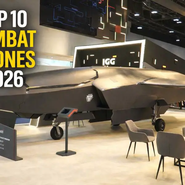 EDGE Group’s Jeniah stealth unmanned combat air vehicle displayed at UMEX 2026, highlighting the UAE’s push toward sovereign deep-strike capability with low observable design and internal weapons carriage.