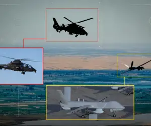 China’s Z-19 attack helicopter has been filmed flying in close formation with KVD002-type reconnaissance-strike drones, suggesting PLA Army Aviation is advancing manned-unmanned teaming for future combat operations (Chinese Social Media / Edited By Army Recognition Group)