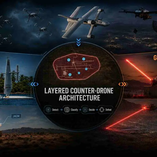 Lockheed Martin has unveiled a layered counter-drone architecture that integrates AI-enabled command and control, advanced sensors, kinetic interceptors and non-kinetic weapons to counter increasingly autonomous and coordinated drone threats (Picture Source: Lockheed Martin / Edited By Army Recognition Group)