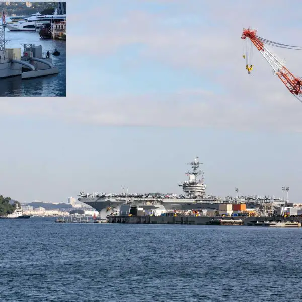 The U.S. Navy confirmed the first deployment of an unmanned surface vessel, the Leidos Seahawk, alongside the USS Theodore Roosevelt carrier strike group, which arrived in Yokosuka, Japan, on October 16, 2026, ahead of Exercise Keen Sword 2027. (Picture sources: US Navy)