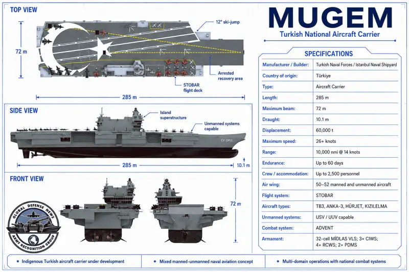 MUGEM Turkish National Aircraft Carrier Türkiye Turkish Navy specification technical review data fact sheet pictures video