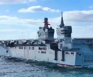 China's first Type 076 amphibious assault ship, PLANS Sichuan (Hull 51), at sea. Equipped with an electromagnetic aircraft launch system (EMALS) and arresting gear, the new warship is designed to launch and recover fixed-wing unmanned aircraft, introducing a unique expeditionary capability that distinguishes it from the U.S. Navy's America-class LHAs and Wasp-class LHDs.