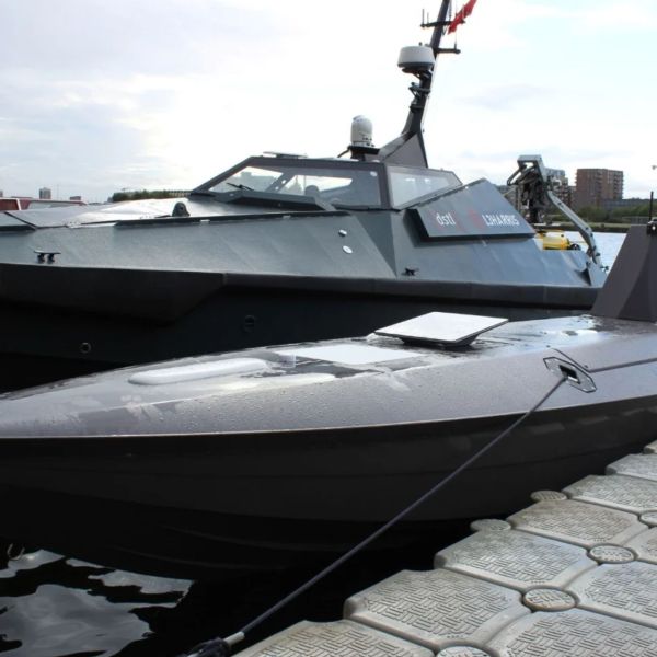 K3 Scout uncrewed surface vessel displayed at DSEI 2025. The platform is operated by the Royal Navy and can be configured for surveillance, force protection, C4ISR, logistics and strike support missions. (Picture source: Army Recognition)