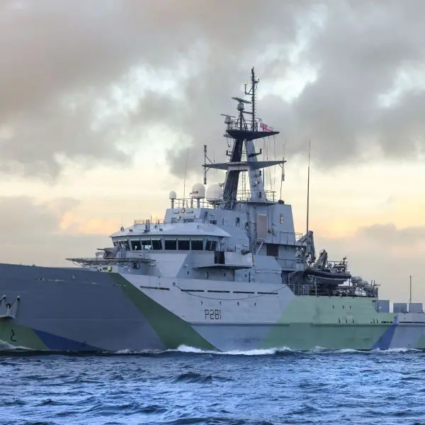 HMS Tyne, pennant number P281, is a smaller first-generation River-class offshore patrol vessel commissioned in 2003 (Picture source: UK MoD)