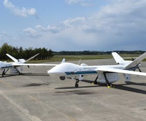 Japan Coast Guard MQ-9B pictured on the ground, illustrating the U.S.-made General Atomics drone family as Japan seeks $1.83 billion for 17 MQ-9Bs for the Japan Maritime Self-Defense Force under its FY2027 defense budget request.