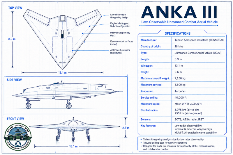 ANKA III low-observable unmanned combat aerial vehicle Turkish Aerospace Türkiye specifications technical review data fact sheet weapons sensors pictures video