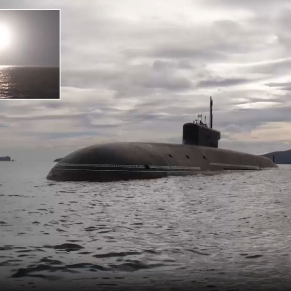 The Russian Navy's Project 955A Borei-A nuclear-powered ballistic missile submarine Generalissimus Suvorov launches a Bulava intercontinental ballistic missile from a submerged position in the Sea of Okhotsk during a Pacific Fleet exercise. (Picture source: Russian Ministry of Defense)