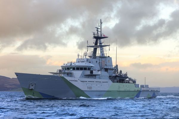 HMS Tyne, pennant number P281, is a smaller first-generation River-class offshore patrol vessel commissioned in 2003 (Picture source: UK MoD)