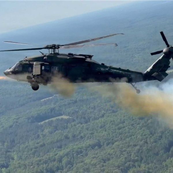 The U.S. Army successfully demonstrated the Air-Launched Effects (A-LE) capability from an H-60M Black Hawk during flight testing at Fort A.P. Hill, Virginia, validating the helicopter's ability to launch and control multiple autonomous systems in support of future multi-domain operations. (Picture source : U.S. Department of War/Defense)