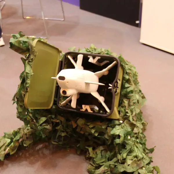 THYRA’s Neptor counter-UAS interceptor displayed at Euro Defence Expo 2026 in Essen, Germany. The German-developed system combines thermal target detection, autonomous interception and mobile or remote launch options to defeat low-cost drones at speeds of up to 350 km/h (217 mph).
