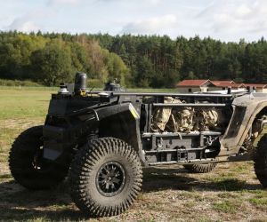 The U.S. Army demonstrated Overland AI’s ULTRA autonomous ground vehicle in Germany during Saber Junction 26, highlighting future robotic logistics and tactical mobility for dispersed combat forces (Picture Source: Joint Multinational Readiness Center)