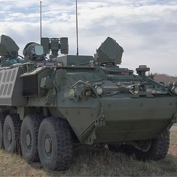 U.S. Army DE M-SHORAD equipped with a 50-kW-class high-energy laser on a Stryker armored vehicle. Lessons from DE M-SHORAD experimentation are informing the Army’s Enduring High Energy Laser (E-HEL), which emphasizes a more modular and deployable counter-drone capability. (Picture source: U.S. Department of War/Defense)