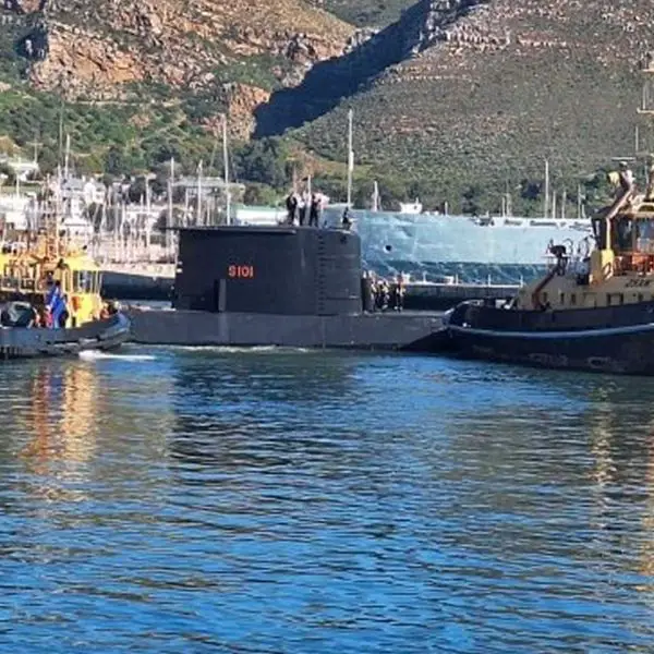 The South African Navy submarine SAS Manthatisi (S101) was seen on July 30, 2026, departing Naval Base Simon's Town for the first time since 2023 following maintenance work. (Picture source: X/Dean Wingrin)