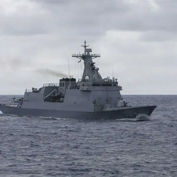 Philippine Navy’s Jose Rizal-class guided-missile frigate taking part in a multinational maritime exercise. Built by South Korea’s HD Hyundai Heavy Industries, the ship represents the Navy’s first modern surface combatant and sets the foundation for the newly ordered 3,200-ton frigates to be delivered by 2029 as part of the ongoing Philippine military modernization program.