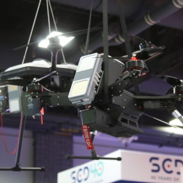 The FireThorn autonomous quadcopter interceptor, based on Fortem Technologies’ Ground-Launched Air-to-Air Munition (G-LAAM) and equipped with an MBDA warhead, is displayed at MBDA’s booth during AUSA 2026 in Washington, D.C. ( Picture Source: Army Recognition)