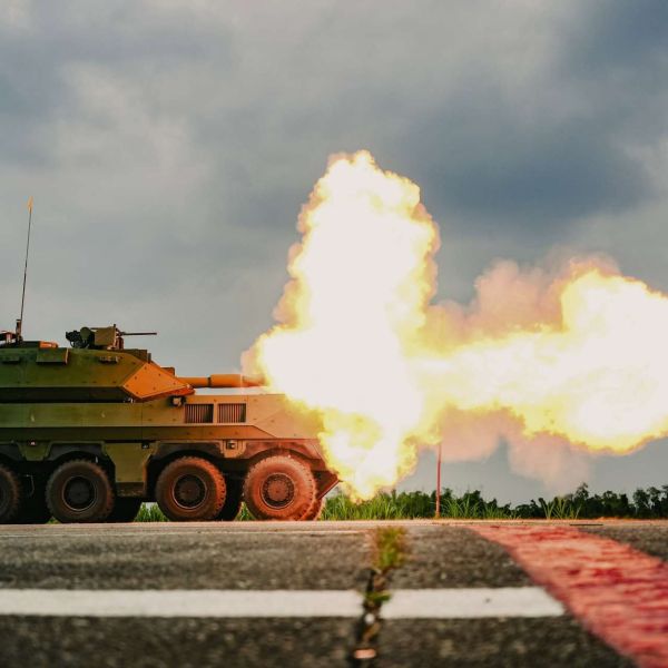 Taiwan showcased its domestically developed 105 mm wheeled armored vehicle in a live-fire demonstration, highlighting its firepower, mobility and progress toward mass production in 2027 (Picture Source: @YDN_NEWS)