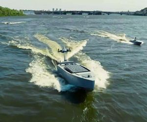 Ukraine has unveiled the new MV11, the largest MAGURA naval drone, signaling a shift toward longer-range maritime operations in which larger unmanned vessels could support, deploy, and coordinate multiple drones at sea (Picture Source: Ukrainian National Television)