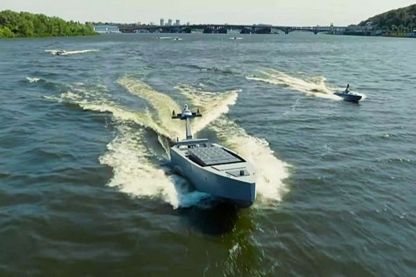 Ukraine has unveiled the new MV11, the largest MAGURA naval drone, signaling a shift toward longer-range maritime operations in which larger unmanned vessels could support, deploy, and coordinate multiple drones at sea (Picture Source: Ukrainian National Television)
